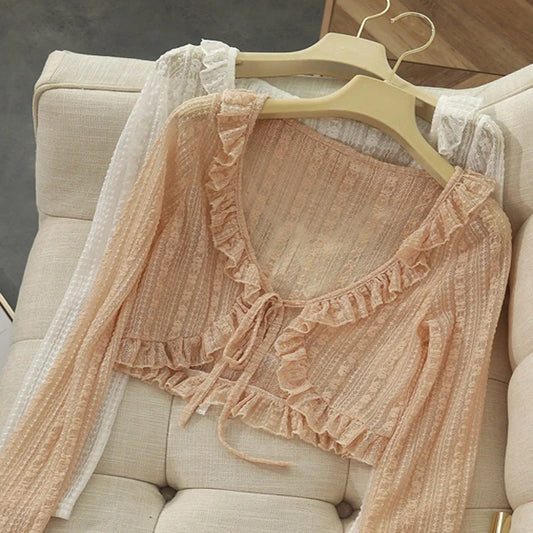 LACE ruffle tie cardigan